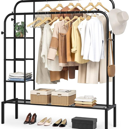 Double Clothes Rack with Side Shelves