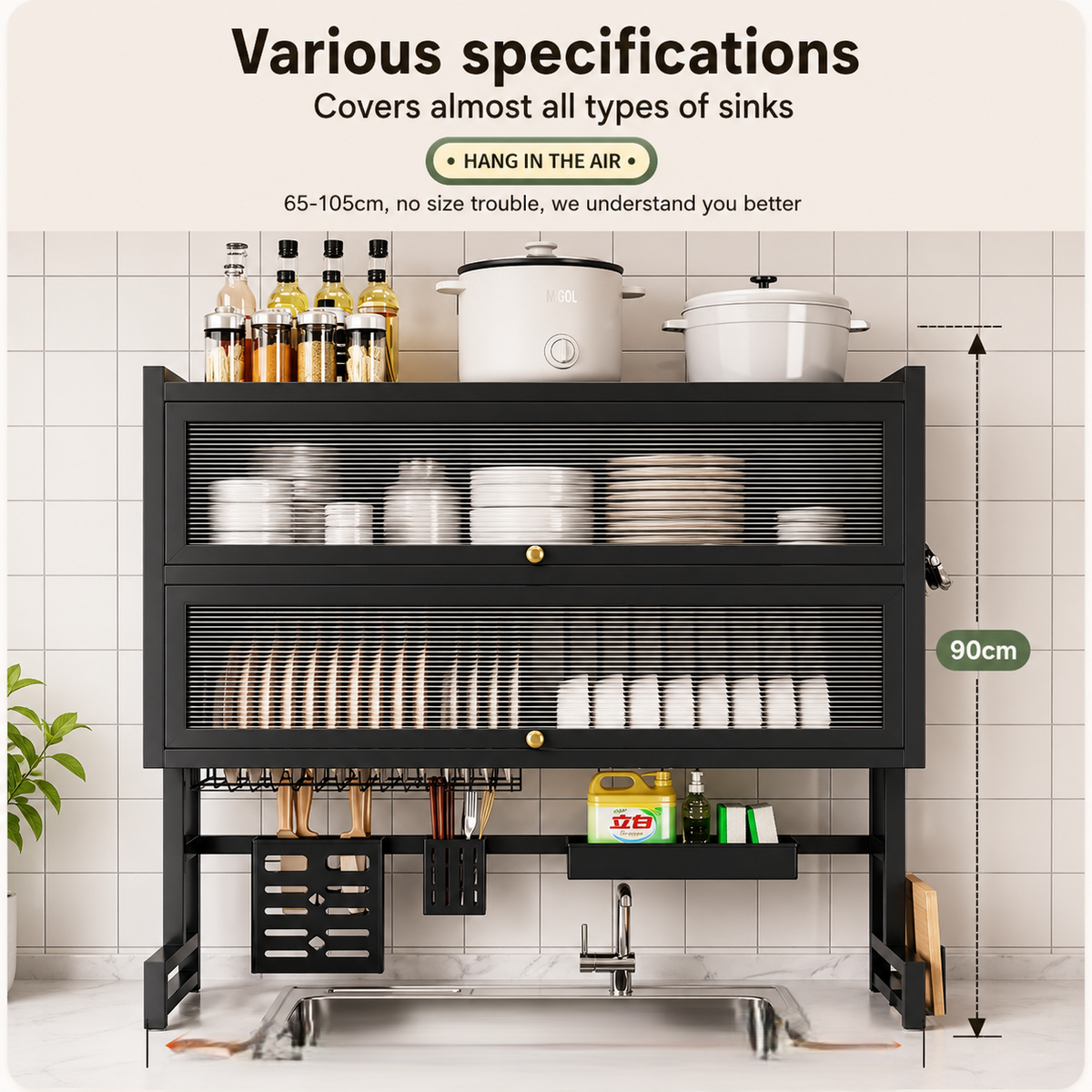 Over Sink Kitchen Organizer with 2-Door Cabinet & Storage Shelves