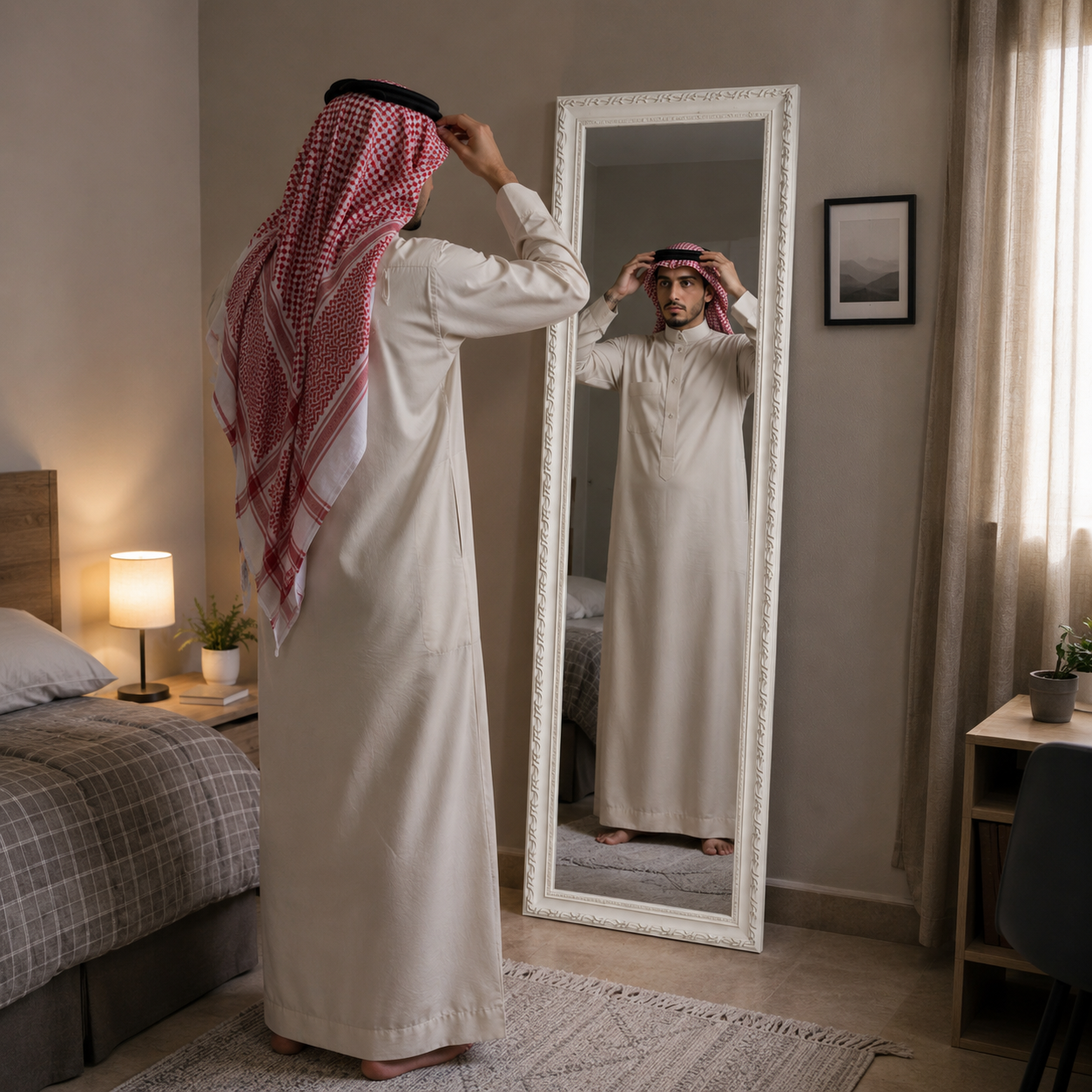 Decorative White Wooden Standing Floor Mirror