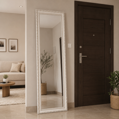 Decorative White Wooden Standing Floor Mirror