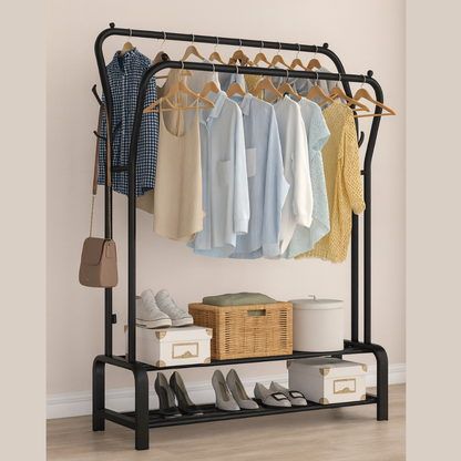 Double Clothes Rack with Bottom Shelf