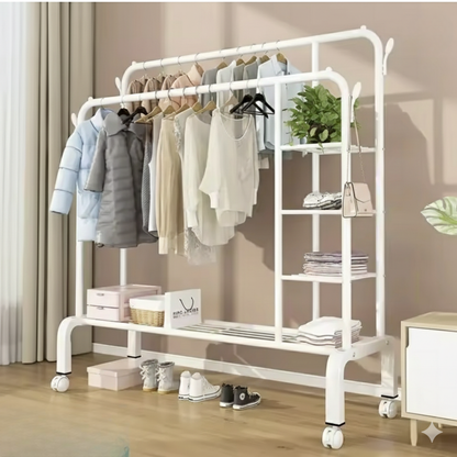 Double Clothes Rack with Side Shelves