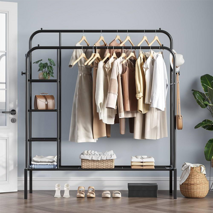 Double Clothes Rack with Side Shelves