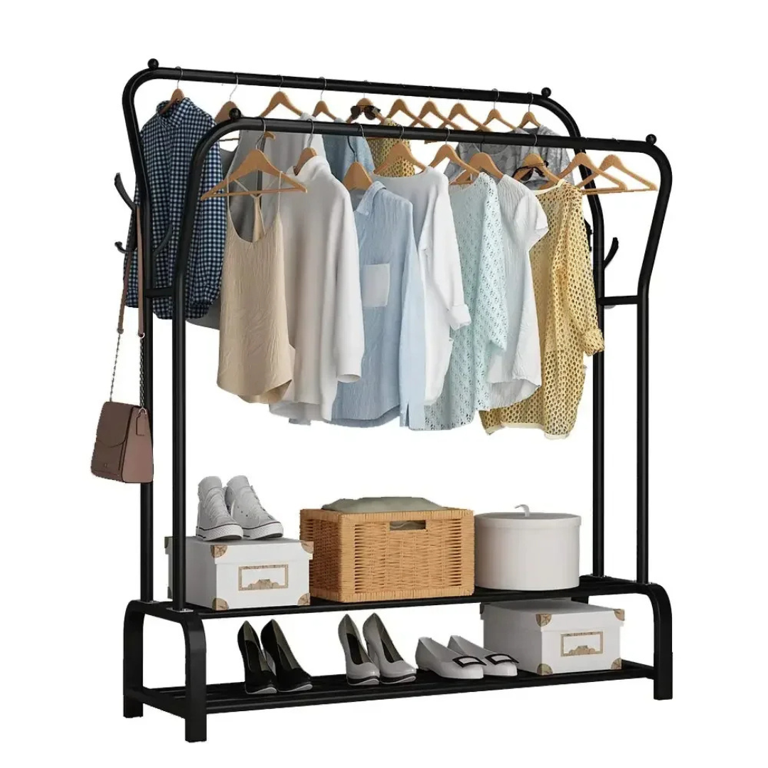 Double Clothes Rack with Bottom Shelf